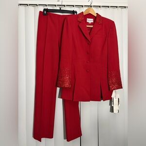JOHN MEYER OF NORWICH Red Embellished Cuff Pantsuit